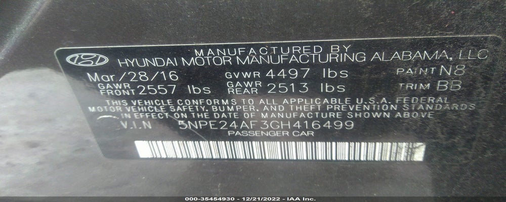 5NPE24AF3GH416499 2016 HYUNDAI SONATA photo no. 9