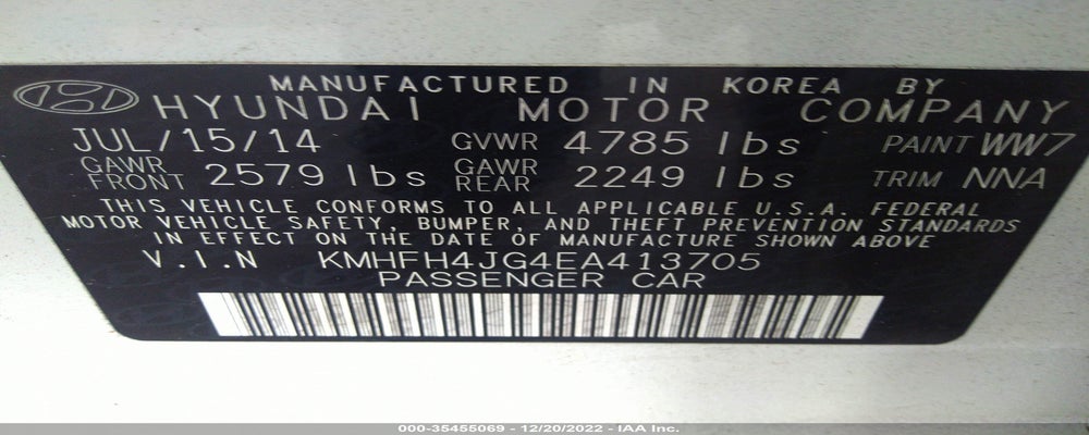 KMHFH4JG4EA413705 2014 HYUNDAI AZERA photo no. 9