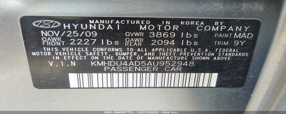 KMHDU4AD5AU952948 2010 HYUNDAI ELANTRA photo no. 9
