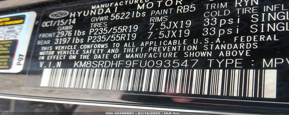 KM8SRDHF9FU093547 2015 HYUNDAI SANTA FE photo no. 9