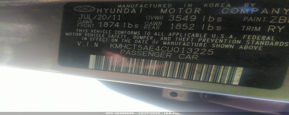 KMHCT5AE4CU013225 2012 HYUNDAI ACCENT photo no. 9