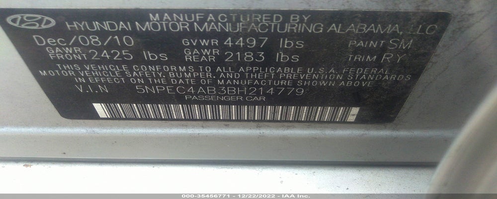 5NPEC4AB3BH214779 2011 HYUNDAI SONATA photo no. 9