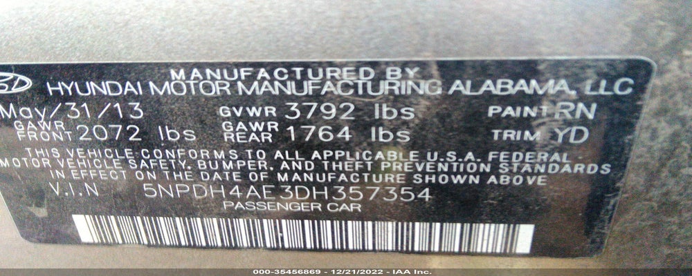 5NPDH4AE3DH357354 2013 HYUNDAI ELANTRA photo no. 9