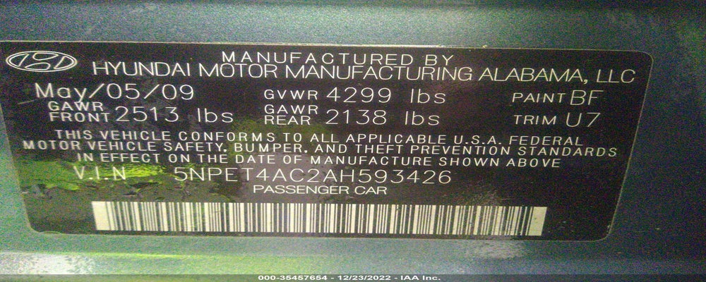 5NPET4AC2AH593426 2010 HYUNDAI SONATA photo no. 9