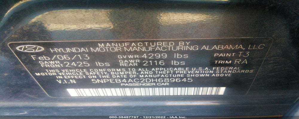 5NPEB4AC2DH689645 2013 HYUNDAI SONATA photo no. 9