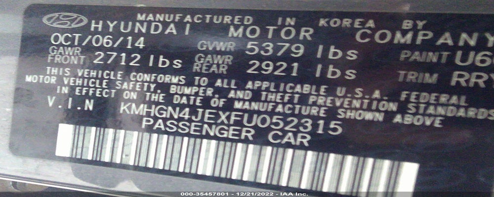 KMHGN4JEXFU052315 2015 HYUNDAI GENESIS photo no. 9