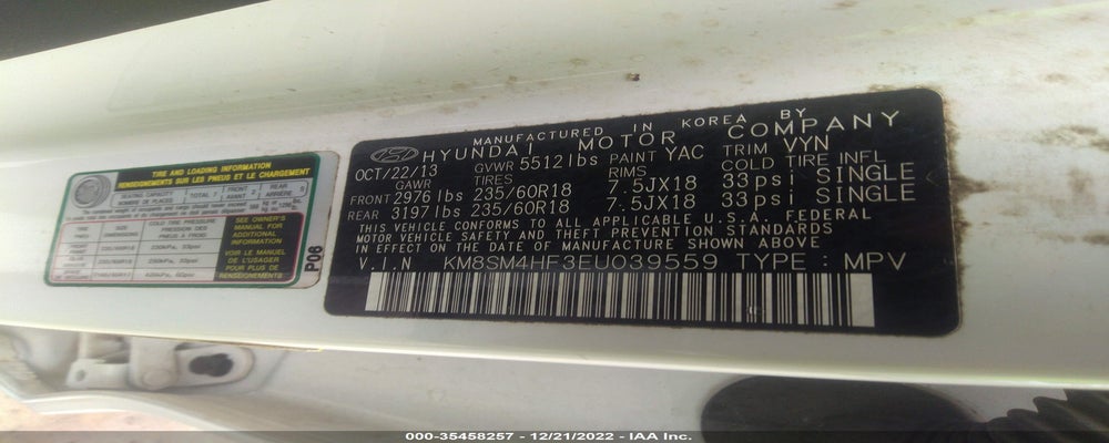 KM8SM4HF3EU039559 2014 HYUNDAI SANTA FE photo no. 9