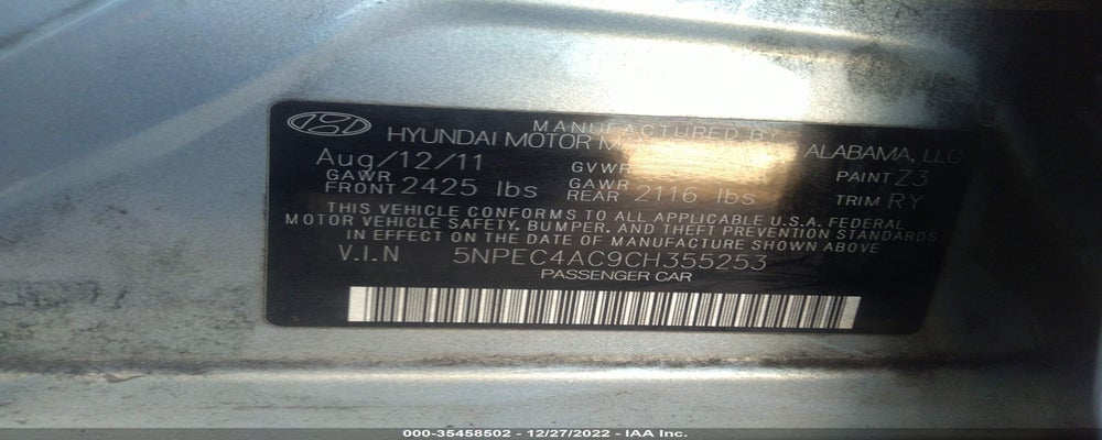 5NPEC4AC9CH355253 2012 HYUNDAI SONATA photo no. 9