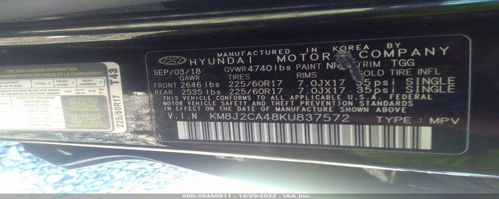 KM8J2CA48KU837572 2019 HYUNDAI TUCSON photo no. 9