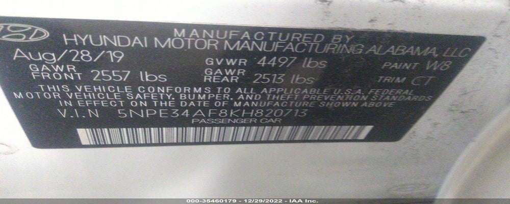 5NPE34AF8KH820713 2019 HYUNDAI SONATA photo no. 9