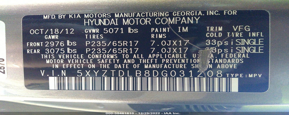 5XYZTDLB8DG031208 2013 HYUNDAI SANTA FE photo no. 9