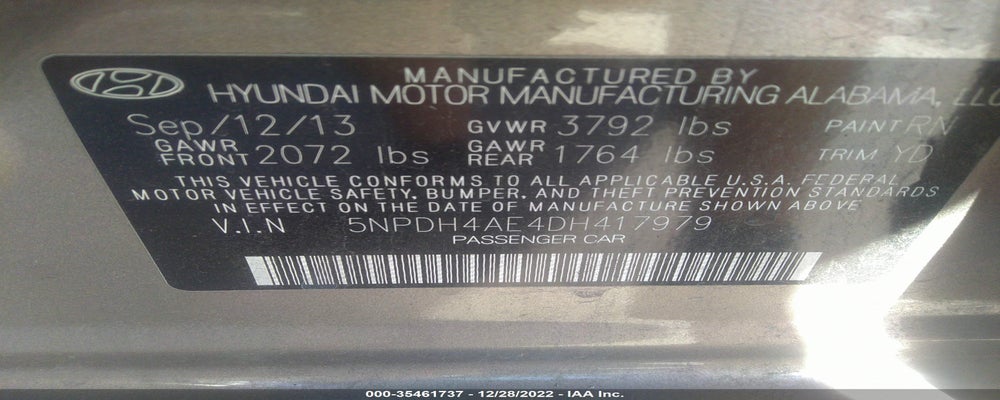 5NPDH4AE4DH417979 2013 HYUNDAI ELANTRA photo no. 9