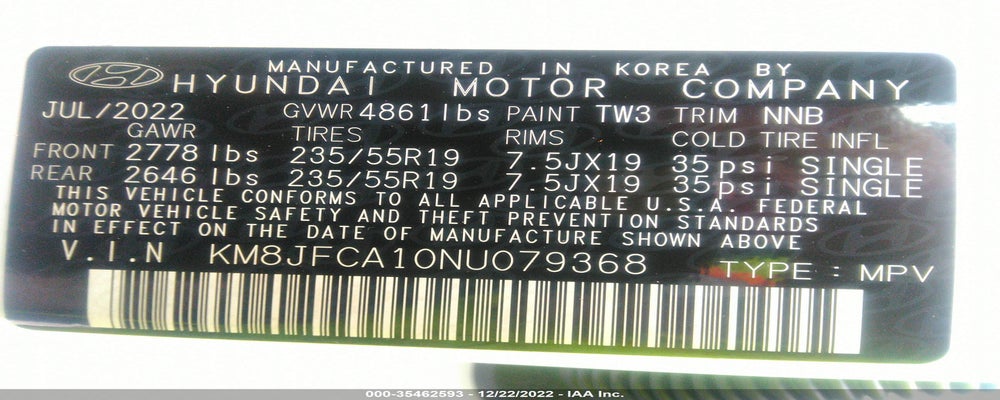 KM8JFCA10NU079368 2022 HYUNDAI TUCSON HYBRID photo no. 9