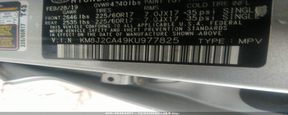 KM8J2CA49KU977825 2019 HYUNDAI TUCSON photo no. 9