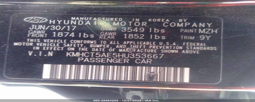 KMHCT5AE5HU353667 2017 HYUNDAI ACCENT photo no. 9