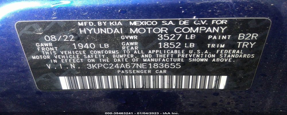 3KPC24A67NE183655 2022 HYUNDAI ACCENT photo no. 9