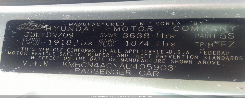 KMHCN4ACXAU405903 2010 HYUNDAI ACCENT photo no. 9