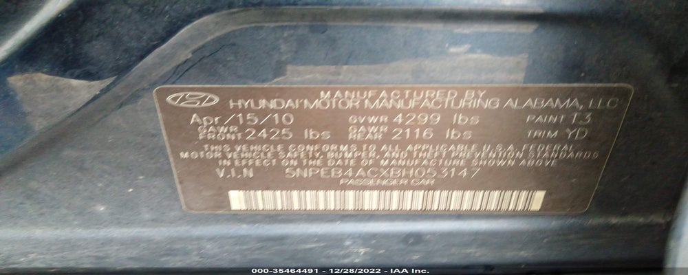5NPEB4ACXBH053147 2011 HYUNDAI SONATA photo no. 9