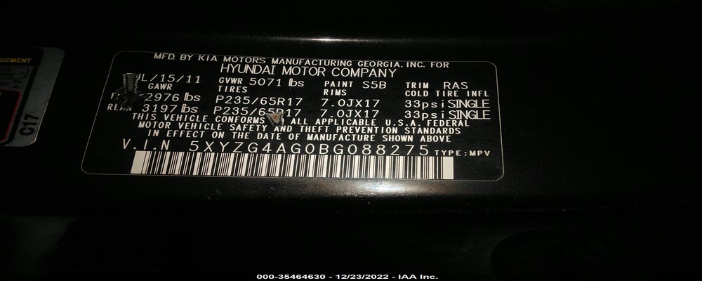 5XYZG4AG0BG088275 2011 HYUNDAI SANTA FE photo no. 9