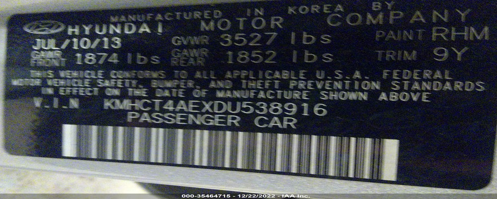 KMHCT4AEXDU538916 2013 HYUNDAI ACCENT photo no. 9