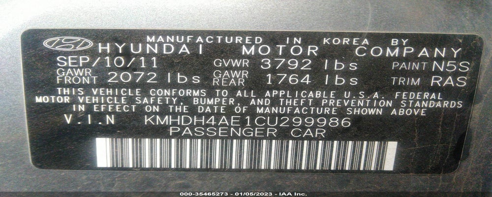 KMHDH4AE1CU299986 2012 HYUNDAI ELANTRA photo no. 9