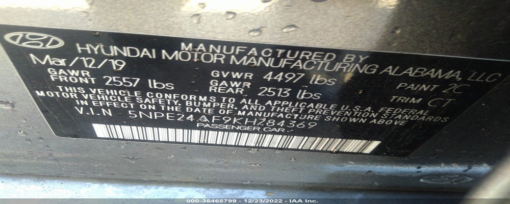 5NPE24AF9KH784369 2019 HYUNDAI SONATA photo no. 9