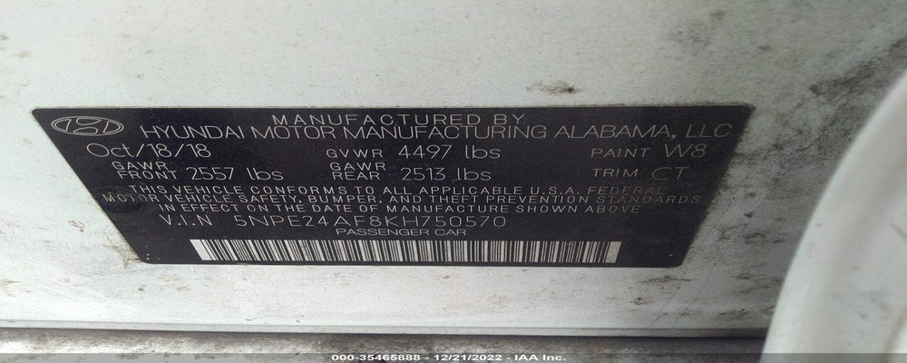 5NPE24AF8KH750570 2019 HYUNDAI SONATA photo no. 9