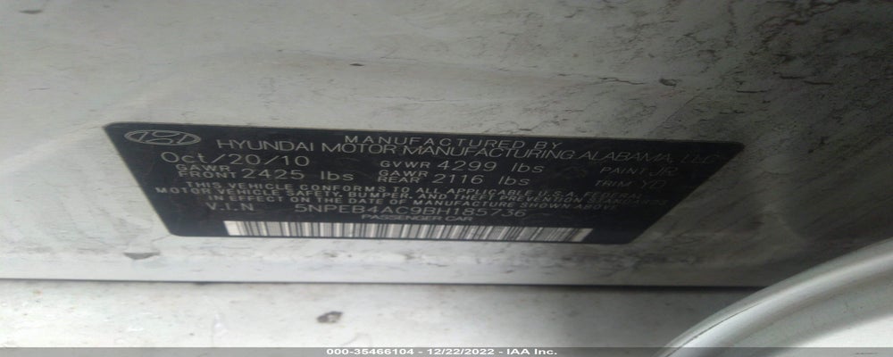 5NPEB4AC9BH185736 2011 HYUNDAI SONATA photo no. 9