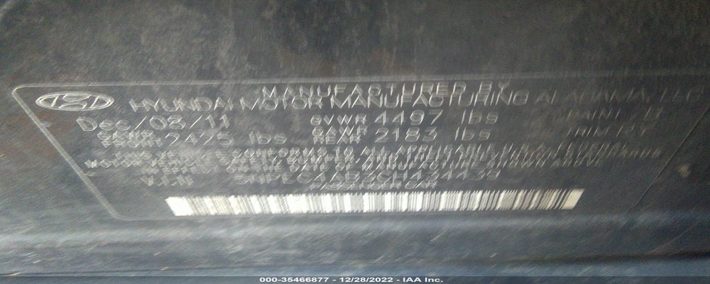 5NPEC4AB3CH434439 2012 HYUNDAI SONATA photo no. 9
