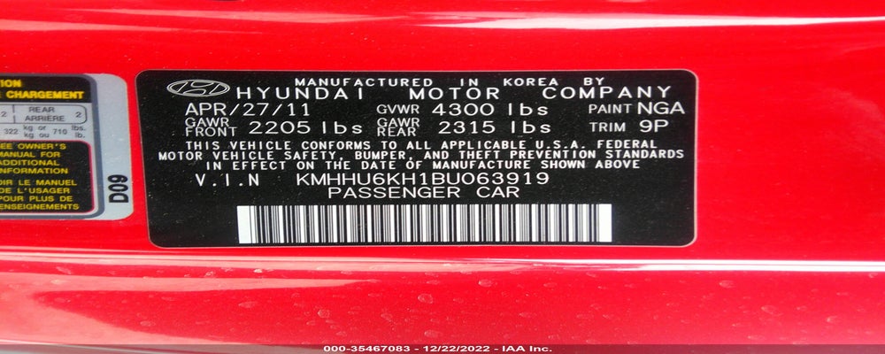 KMHHU6KH1BU063919 2011 HYUNDAI GENESIS COUPE photo no. 9