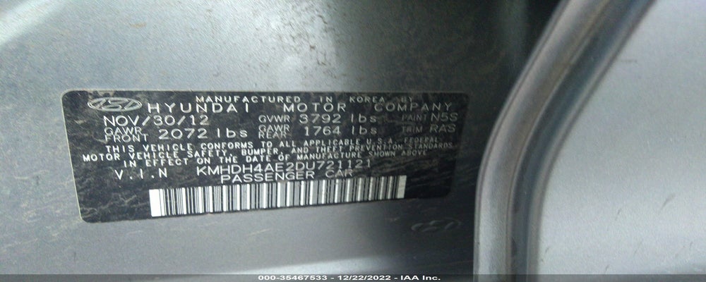 KMHDH4AE2DU721121 2013 HYUNDAI ELANTRA photo no. 9