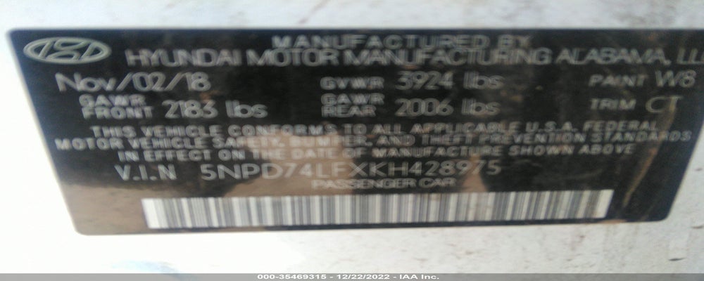 5NPD74LFXKH428975 2019 HYUNDAI ELANTRA photo no. 9