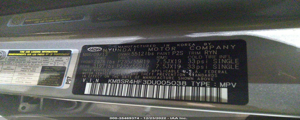 KM8SR4HF3DU005038 2013 HYUNDAI SANTA FE photo no. 9