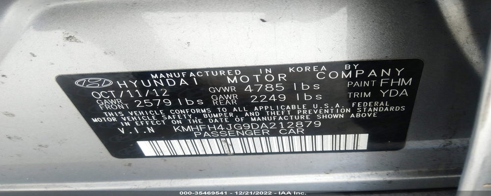 KMHFH4JG9DA212879 2013 HYUNDAI AZERA photo no. 9