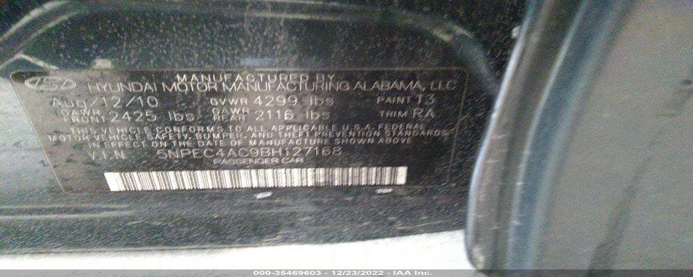 5NPEC4AC9BH127168 2011 HYUNDAI SONATA photo no. 9