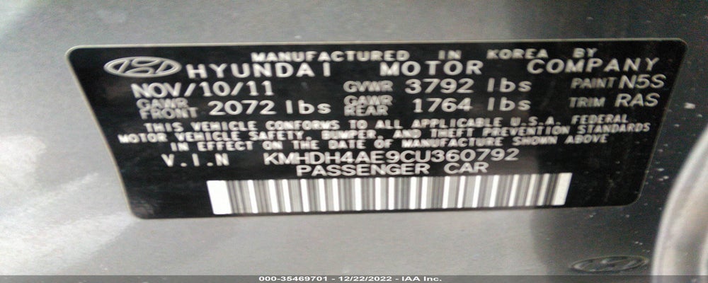 KMHDH4AE9CU360792 2012 HYUNDAI ELANTRA photo no. 9