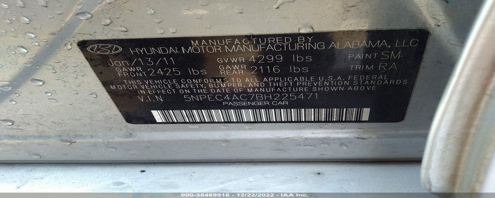 5NPEC4AC7BH225471 2011 HYUNDAI SONATA photo no. 9
