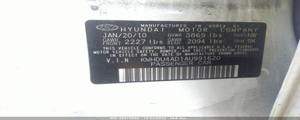 KMHDU4AD1AU991620 2010 HYUNDAI ELANTRA photo no. 9