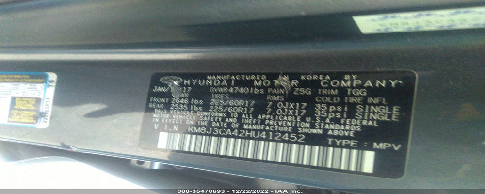KM8J3CA42HU412452 2017 HYUNDAI TUCSON photo no. 9