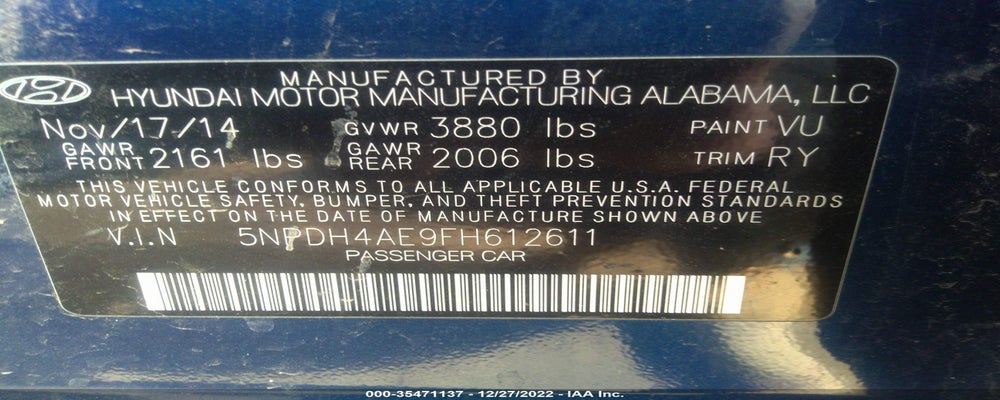 5NPDH4AE9FH612611 2015 HYUNDAI ELANTRA photo no. 9