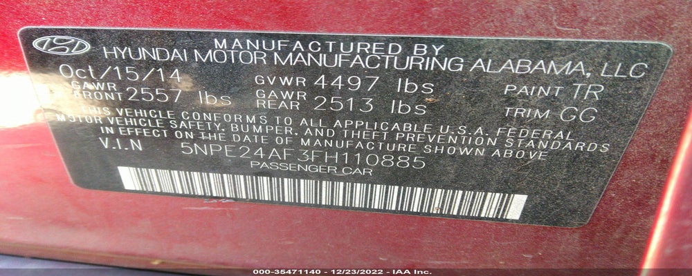 5NPE24AF3FH110885 2015 HYUNDAI SONATA photo no. 9