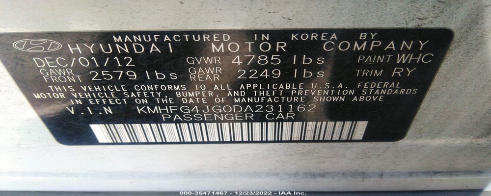 KMHFG4JG0DA231162 2013 HYUNDAI AZERA photo no. 9