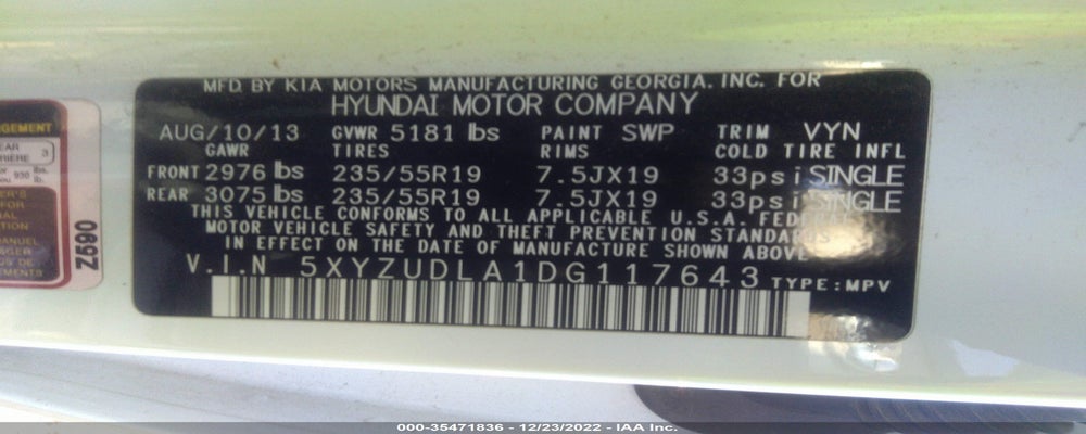 5XYZUDLA1DG117643 2013 HYUNDAI SANTA FE photo no. 9