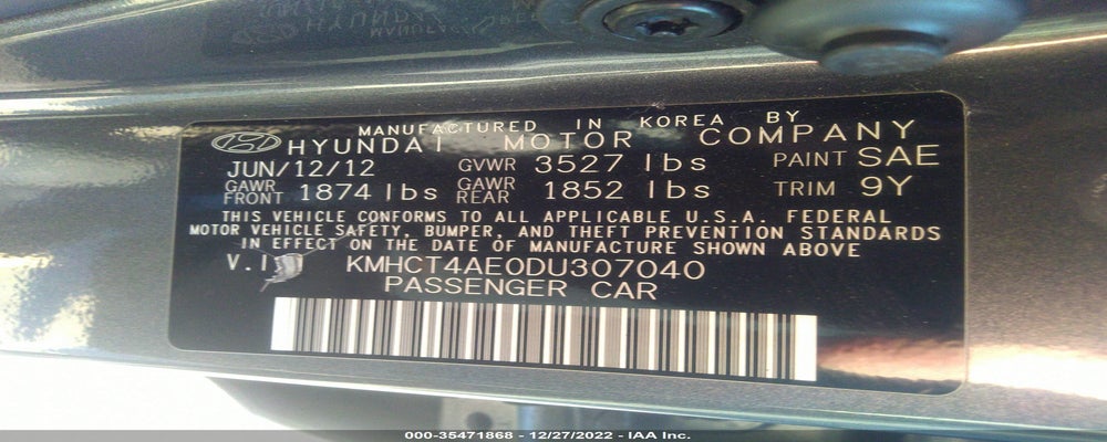KMHCT4AE0DU307040 2013 HYUNDAI ACCENT photo no. 9