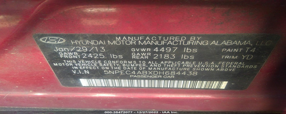 5NPEC4ABXDH684438 2013 HYUNDAI SONATA photo no. 9