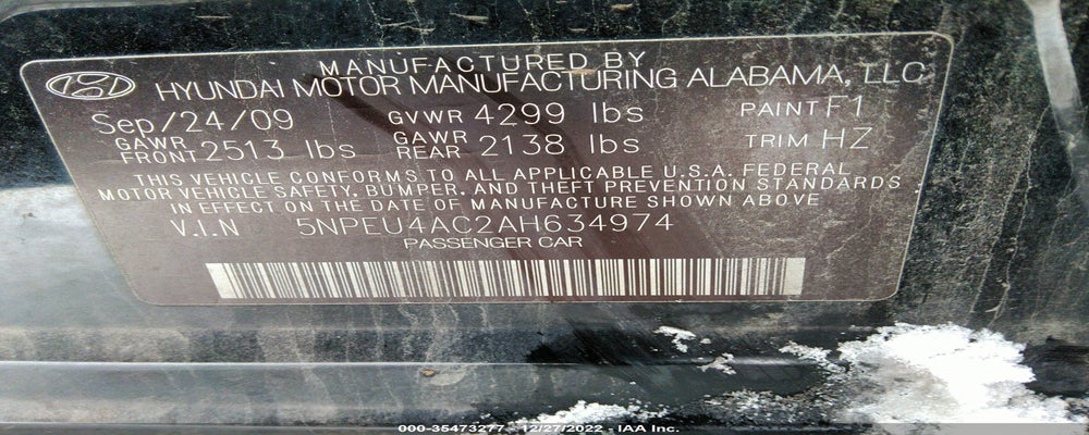 5NPEU4AC2AH634974 2010 HYUNDAI SONATA photo no. 9