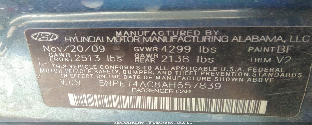 5NPET4AC8AH657839 2010 HYUNDAI SONATA photo no. 9