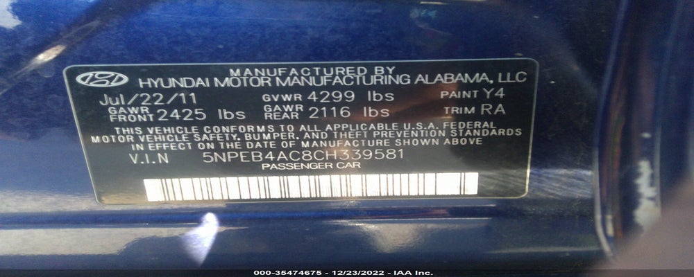 5NPEB4AC8CH339581 2012 HYUNDAI SONATA photo no. 9