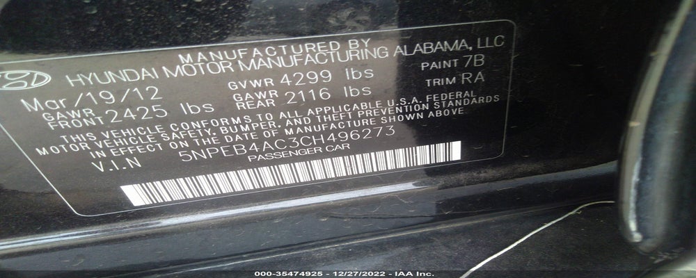 5NPEB4AC3CH496273 2012 HYUNDAI SONATA photo no. 9