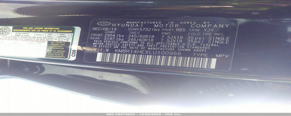 KM8R14HEXLU100966 2020 HYUNDAI PALISADE photo no. 9